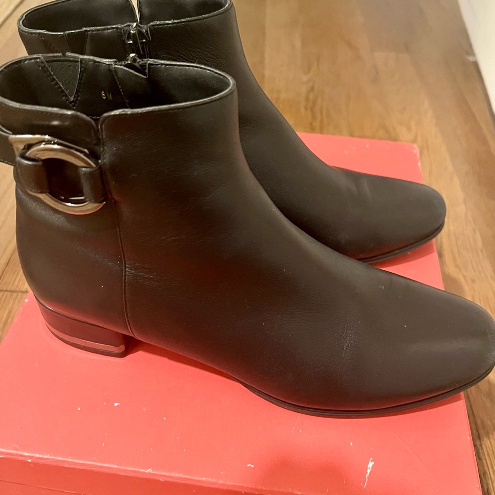 Vaneli Black Ankle Boots with Buckle Detail Low Heel